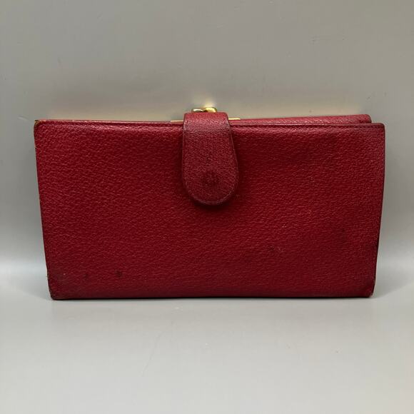 VTG Gucci Wallet Red Leather Bifold Kisslock Framed Card Holder Classic Luxury